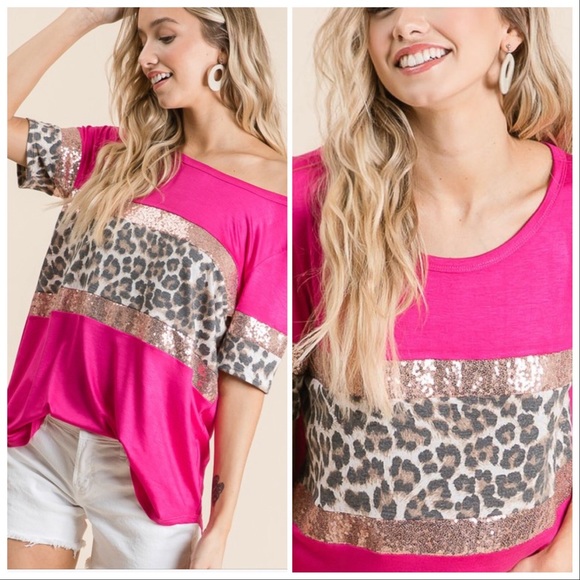 NEW‼️FUCHSIA SEQUIN LEOPARD PRINT- top - Picture 3 of 3